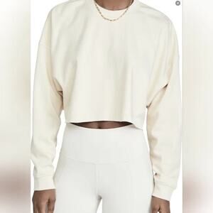 WeWoreWhat Cropped Raw Hem Thermal Sweatshirt Small White Stretch Lounge Minimal